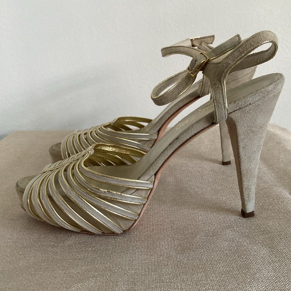 Alejandro Ingelmo Strappy Stiletto Heels Suede Cream Gold 39 - Picture 7 of 11